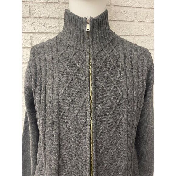 Voboom NWT Gray Full Zip Cable Knit Wool Blend Sweater Size L - Picture 7 of 12